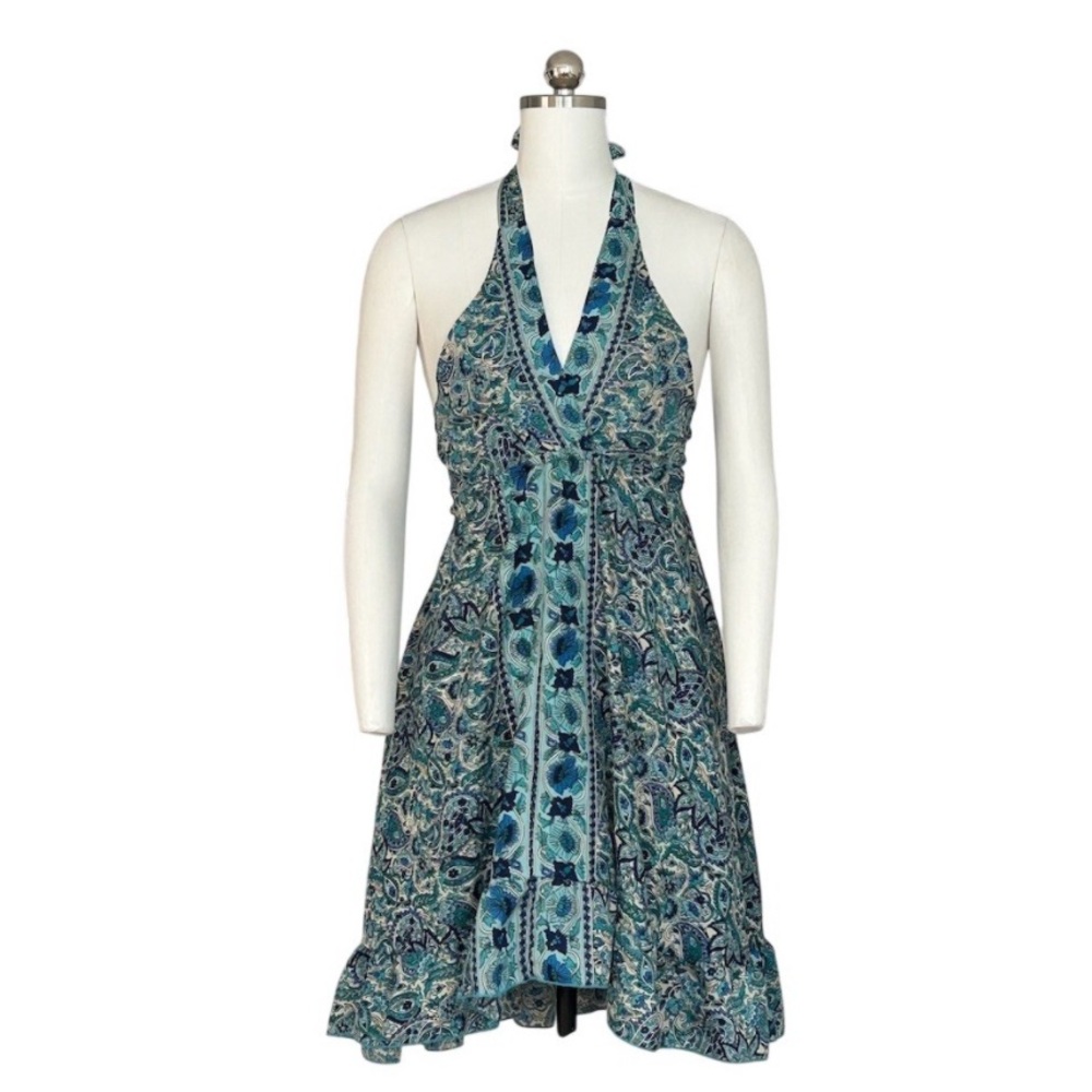 Ashley Taylor Dress Womens  ( one size )Blue Teal Paisley Floral Halter Midi